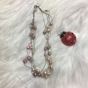 Faux pearls, silver tone necklace, 14-16 1/2” long